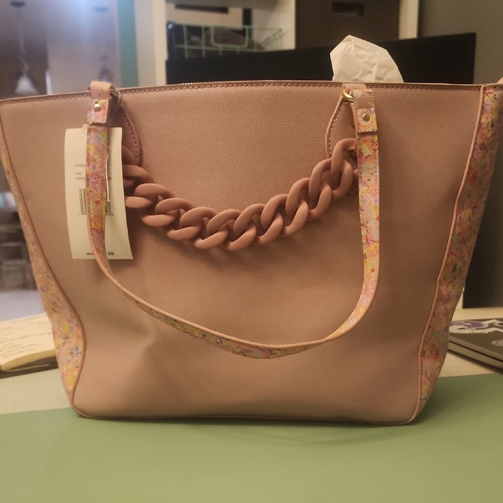 Light Pink Tote Bag with Chain Detail